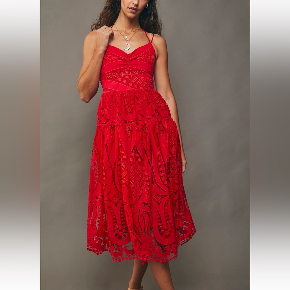NWT Free People Red Lace Delfi Rose Dress